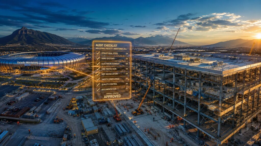 Nave industrial Clase A Monterrey con sistemas HVAC y MEP certificados para auditoría nearshoring Nuevo León