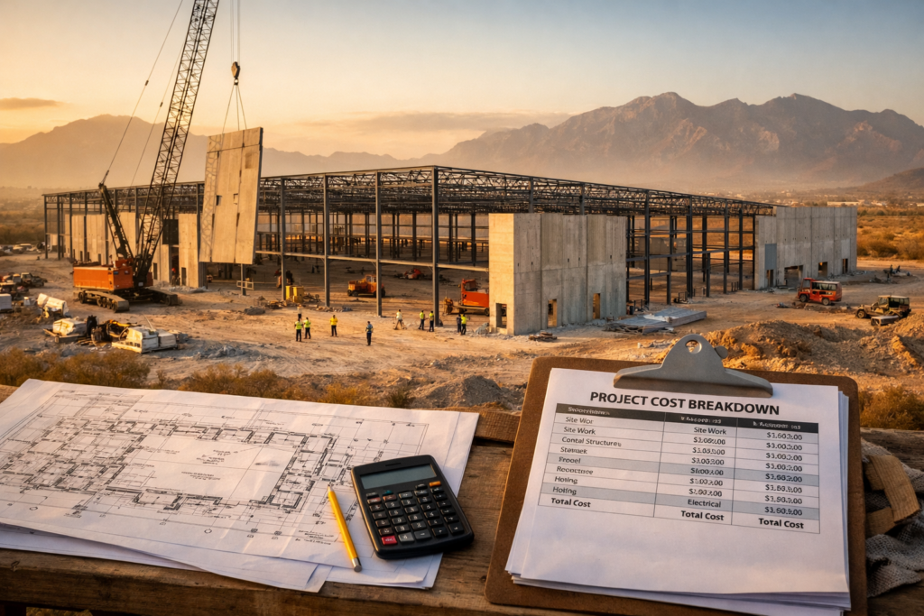 Construcción de nave industrial Clase A en Monterrey Nuevo León con desglose de costos por m² 2026